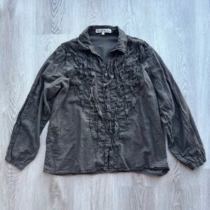 JP and Mattie Dark Olive Green/Brown Top with Ruffles